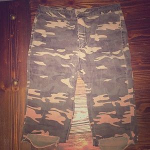 High waisted camo ripped jeans